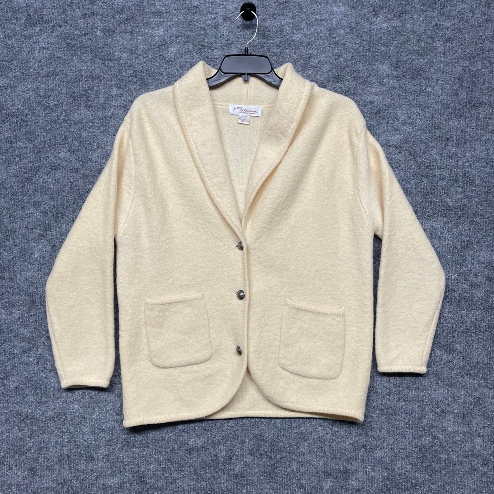 Vintage Norm Thompson Cardigan Sweater Womens XL Cream 100%‎ Wool Shawl Collar